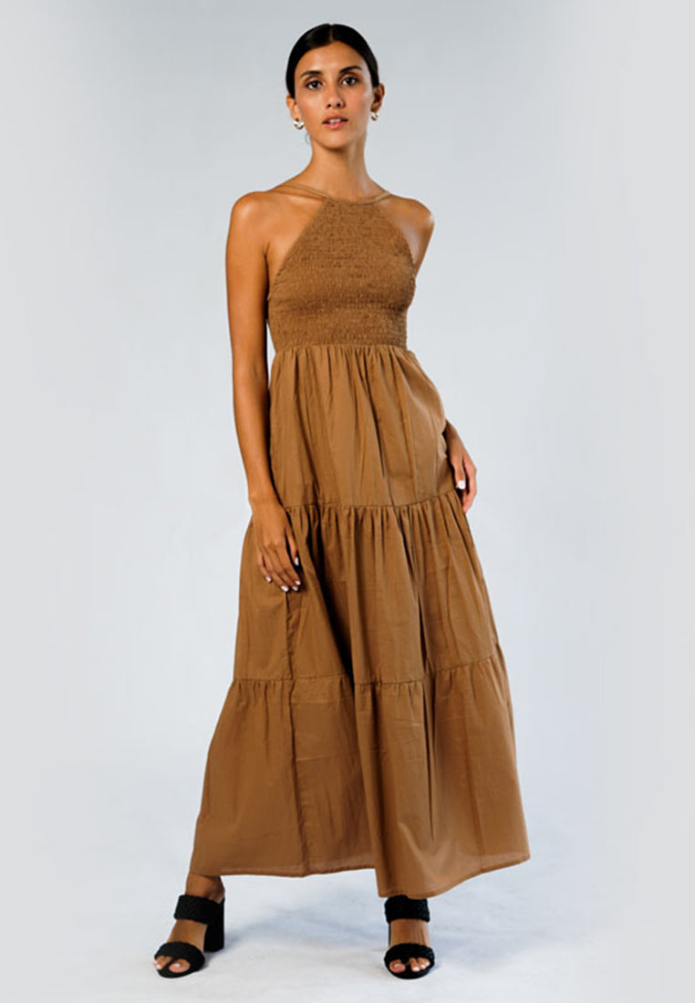 Penny Halter Ruched Midi Dress